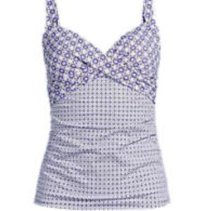 women's Lands' End blue & black surplice tankini top UP 50 size 10 D Bra pads